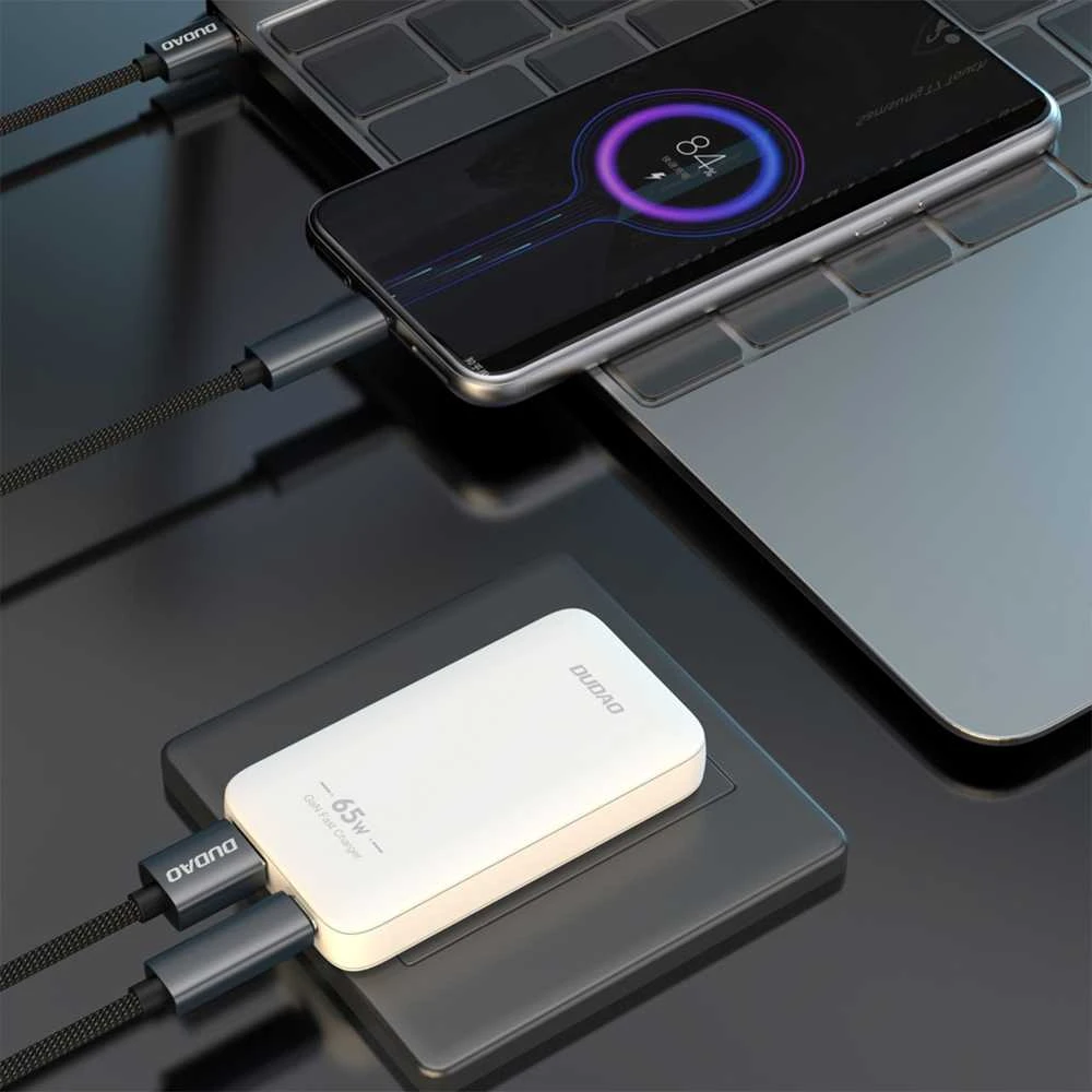 Įkroviklis jungiama į tinklą podróżna GaN Dudao A65Q 65W USB-A / USB-C PD ultracienka EU / US - balta