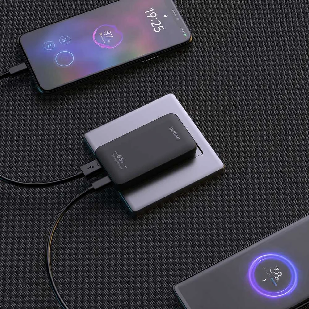 Įkroviklis jungiama į tinklą podróżna GaN Dudao A65Q 65W USB-A / USB-C PD ultracienka EU / US - juoda