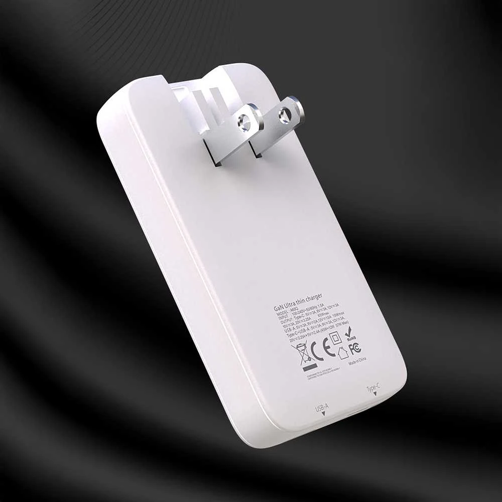 Įkroviklis jungiama į tinklą podróżna GaN Dudao A65Q 65W USB-A / USB-C PD ultracienka EU / US - balta