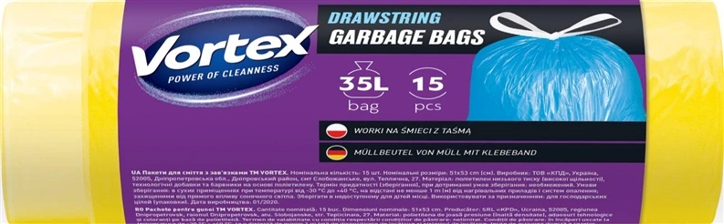 Šiukšlių maišai Vortex, 35 l, 15 vnt.