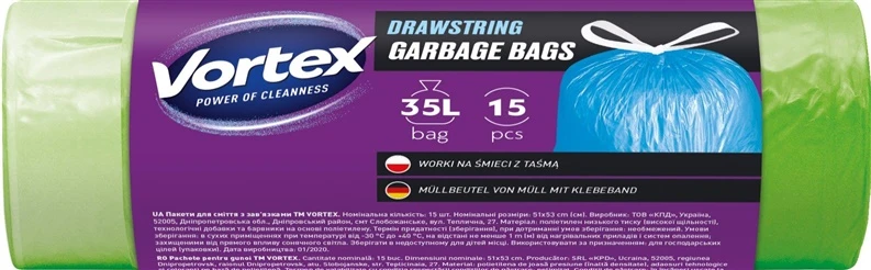 Šiukšlių maišai Vortex, 35 l, 15 vnt.