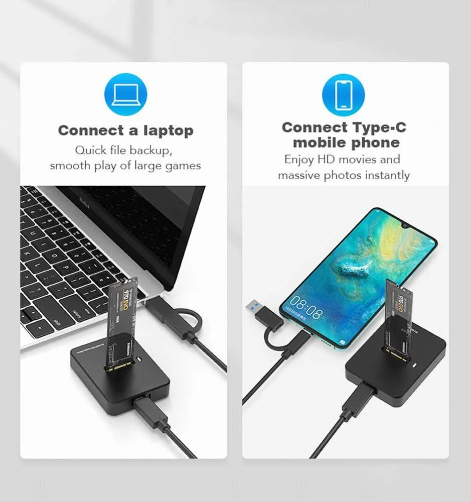 GEMBIRD Desktop USB Type-C M.2 SATA NVME SSD drive docking station juodas