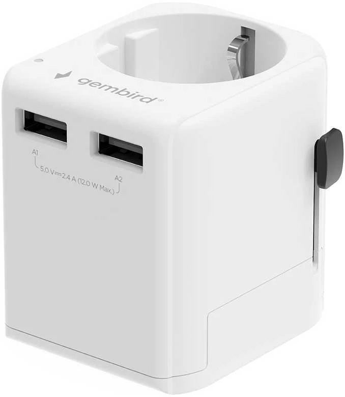 „Gembird“ ES–universalus kelioninis maitinimo adapteris, 12 W | TPA-EU2A12-01-W | 5 V
