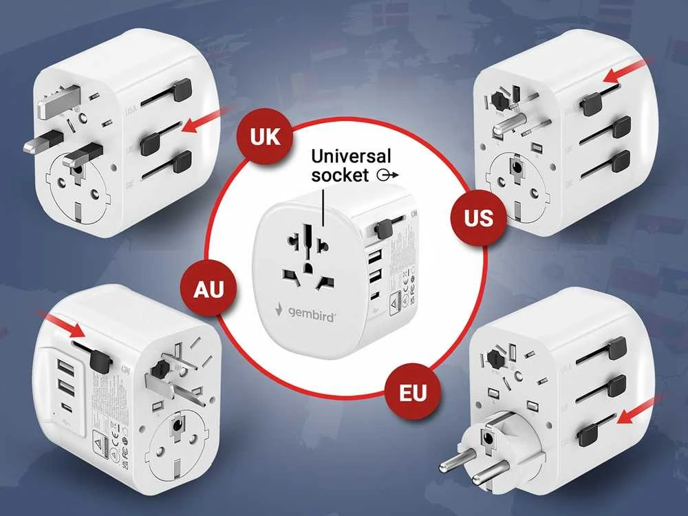 Gembird TPA-EU2A1C15-01-W įžemintas universalus kelioninis maitinimo adapteris, 15 W, baltas