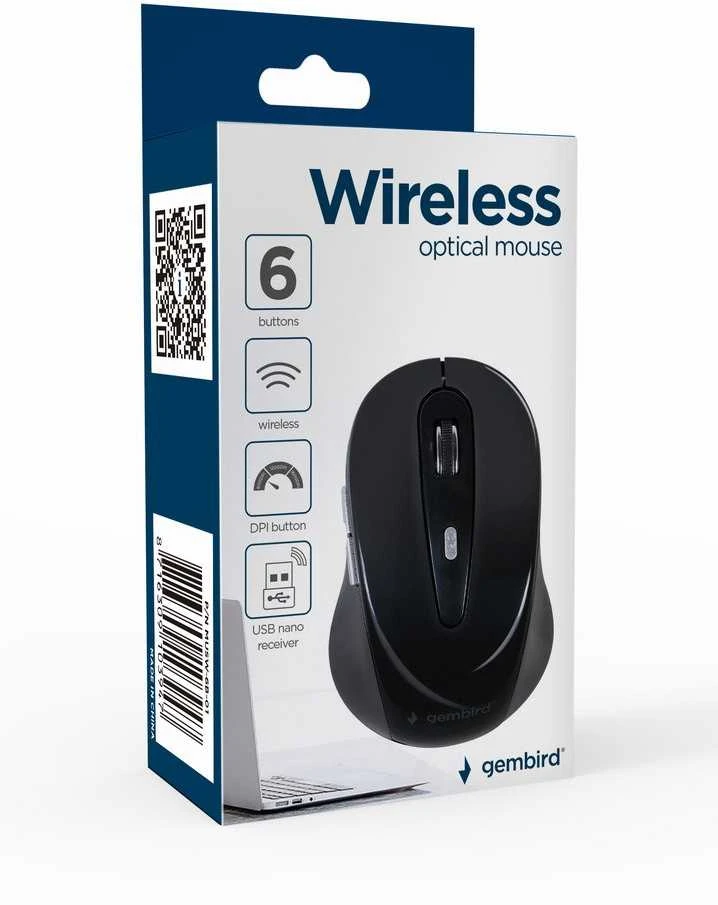 GEMBIRD MUSW-6B-01 Gembird Optinė belaidė pelė MUSW-6B-01, 1600 DPI, nano USB, juodas
