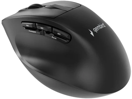 Gembird MUSW3-9B-01 Triple-mode wireless ergonomic pelė (2.4G + BT + USB), 2400 DPI, 9-button, juodas