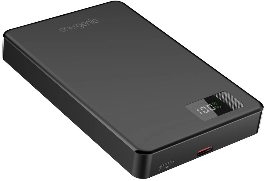 Gembird PB10-WPC15M-LCD-01 magnetinė belaidė išorinė baterija su LCD ekranu, 15W, 10000 mAh, juodas