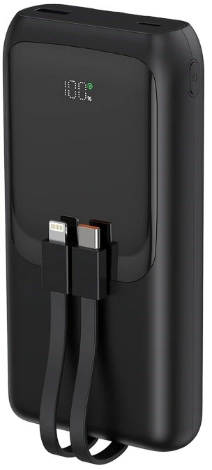 Gembird PB20-PD20-LCD-01 greito įkrovimo išorinė baterija su integruotais laidais, 20W, 20000 mAh, juodas