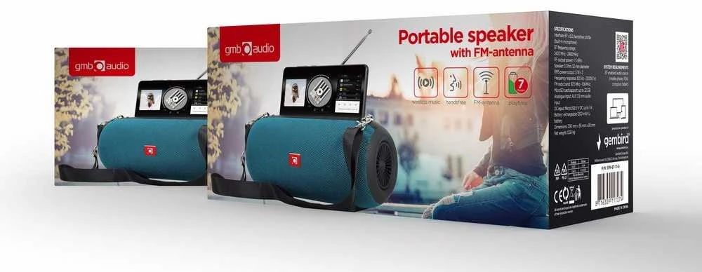 Gembird SPK-BT-17-G nešiojama kolonėlė su radijo antena, Turkio spalvos