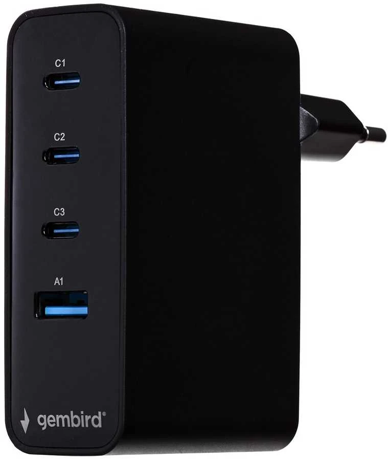 Gembird GaN 4x USB, 100W, LCD, juodas
