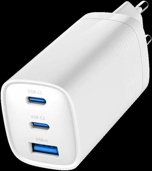 Gembird TA-UC-PDQC65-01-W 3 prievadų 65 W GaN USB „PowerDelivery“ greitasis įkroviklis, baltas