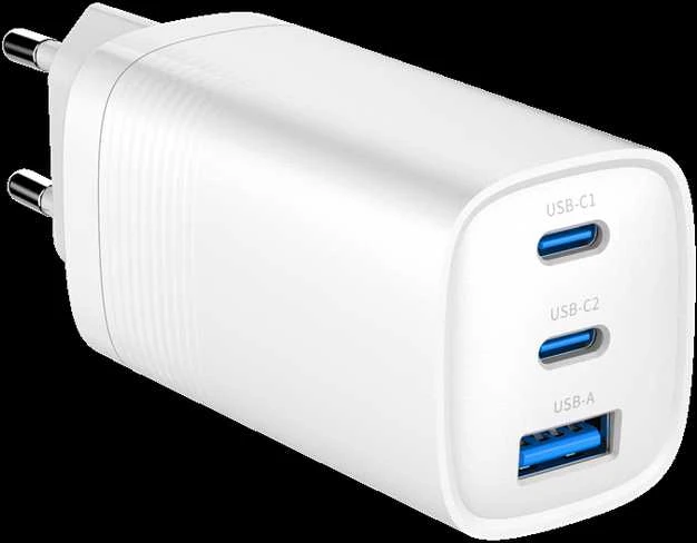 Gembird TA-UC-PDQC65-01-W 3 prievadų 65 W GaN USB „PowerDelivery“ greitasis įkroviklis, baltas