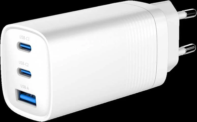 Gembird TA-UC-PDQC65-01-W 3 prievadų 65 W GaN USB „PowerDelivery“ greitasis įkroviklis, baltas