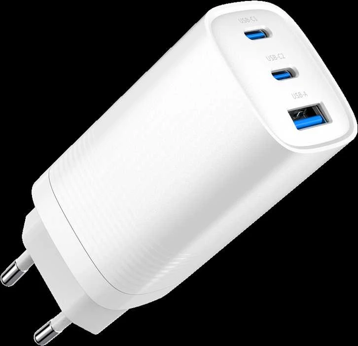 Gembird TA-UC-PDQC65-01-W 3 prievadų 65 W GaN USB „PowerDelivery“ greitasis įkroviklis, baltas