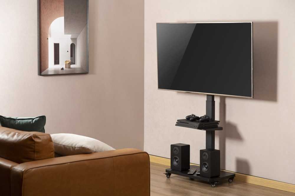 Laikiklis Gembird Grindinis televizoriaus stovas, mobilus ant ratų (sukamasis/pakreipiamas), 32'' - 75'', juoda