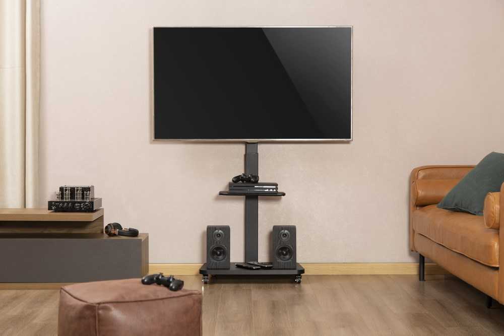 Laikiklis Gembird Grindinis televizoriaus stovas, mobilus ant ratų (sukamasis/pakreipiamas), 32'' - 75'', juoda