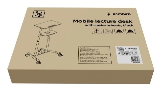 GEMBIRD mobilus paskaitų stalas su ratukais, juodas