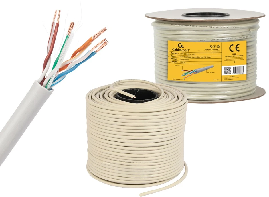 GEMBIRD UPC-5004E-L/100 Gembird UTP suvytas kabelis, kat. 5e, AWG 24, CCA, 100m, pilka