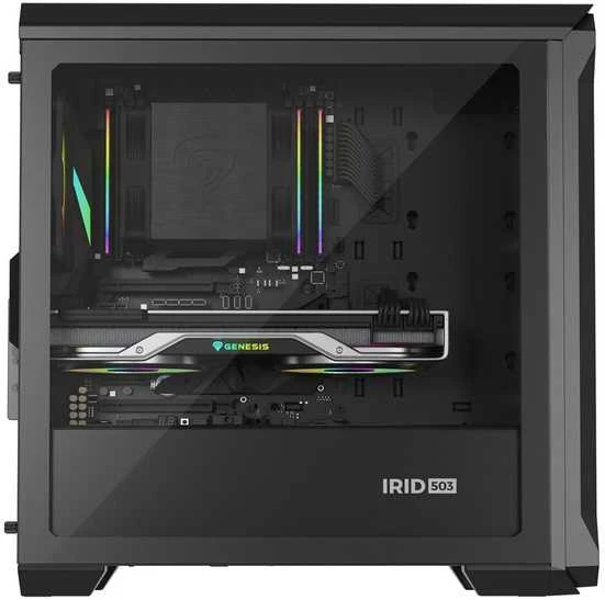 GENESIS IRID 503 ARGB Pc case, Micro tower, 2xUSB 2.0, 2x Jack, 1xUSB 3.0, Juodas | Genesis | IRID 503 ARGB | Juodas | ATX