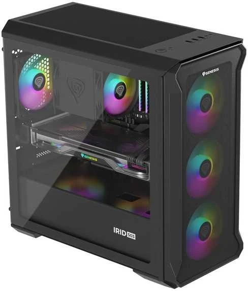 GENESIS IRID 503 ARGB Pc case, Micro tower, 2xUSB 2.0, 2x Jack, 1xUSB 3.0, Juodas | Genesis | IRID 503 ARGB | Juodas | ATX