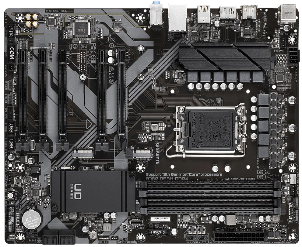 Pagrindinė plokštė Gigabyte Gigabaitas | B760 DS3H DDR4 1,0 M/B | Procesorių šeima Intel | Procesoriaus lizdas LGA1700 | DDR4 DIMM | Atminties lizdai 4 | Palaikomos standžiojo disko sąsajos SATA, M.2 | SATA jungčių skaičius 4 | Mikroschemų rinkinys Intel B760 Express | ATX