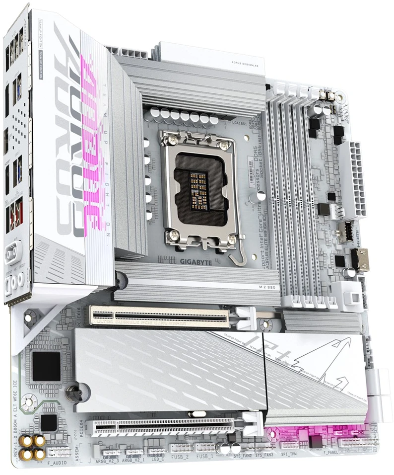 GIGABYTE B860M AORUS ELITE WF6E ICE pagrindinė plokštė – Intel Core Ultra serijos procesoriai, 12+1+2+1 fazių VRM, iki 9200MHz DDR5, 1xPCIe 5.0 + 2xPCIe 4.0 M.2, 2.5GbE 4E, USB