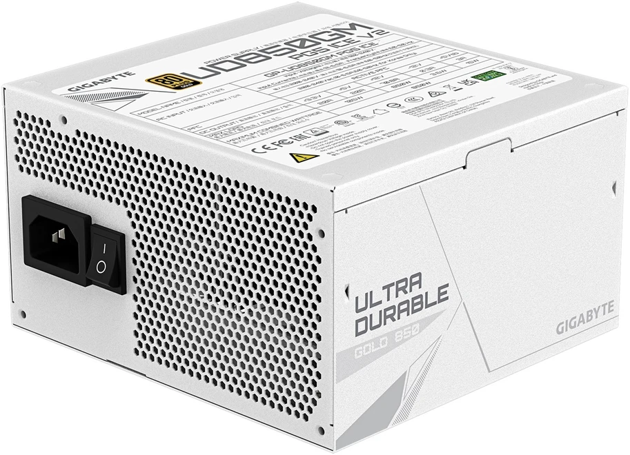 „GIGABYTE UD850GM PG5 V2 ICE“ maitinimo blokas – PCIe Gen 5.1, 80 PLUS Gold, pilnai modulinis dizainas, 120 mm ventiliatorius, suderinamas su ATX 3.1, ES kištukas
