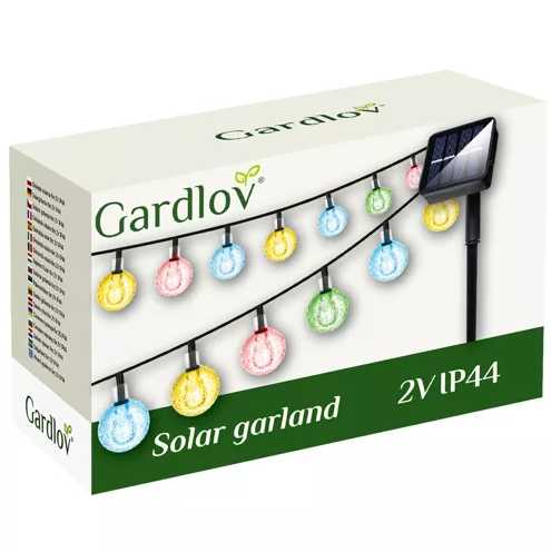 Spalvota sodo lempučių girlianda su saulės baterija 6m 2V IP44 Gardlov 23864