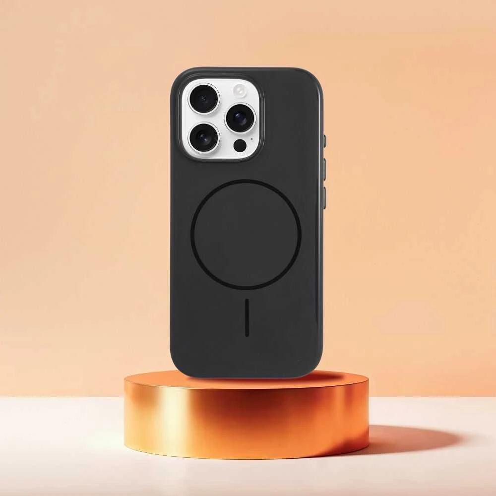 Oem Originalus „iPhone 17 Pro / 18 Pro“ dėklas (žemas kameros kraštas), blizgus „Mag“ dėklas, suderinamas su „MagSafe“ (juodas)