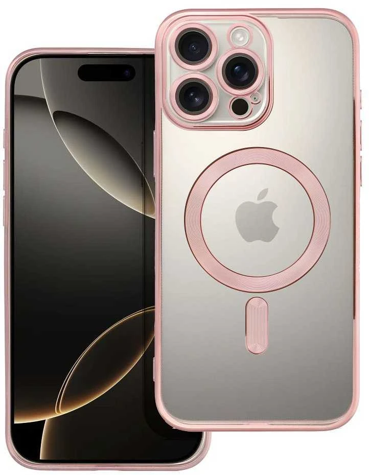 OEM dėklas, skirtas iPhone 16 PRO MAX, Electro Mag dėklas, suderinamas su MagSafe, auksinis-rožinis