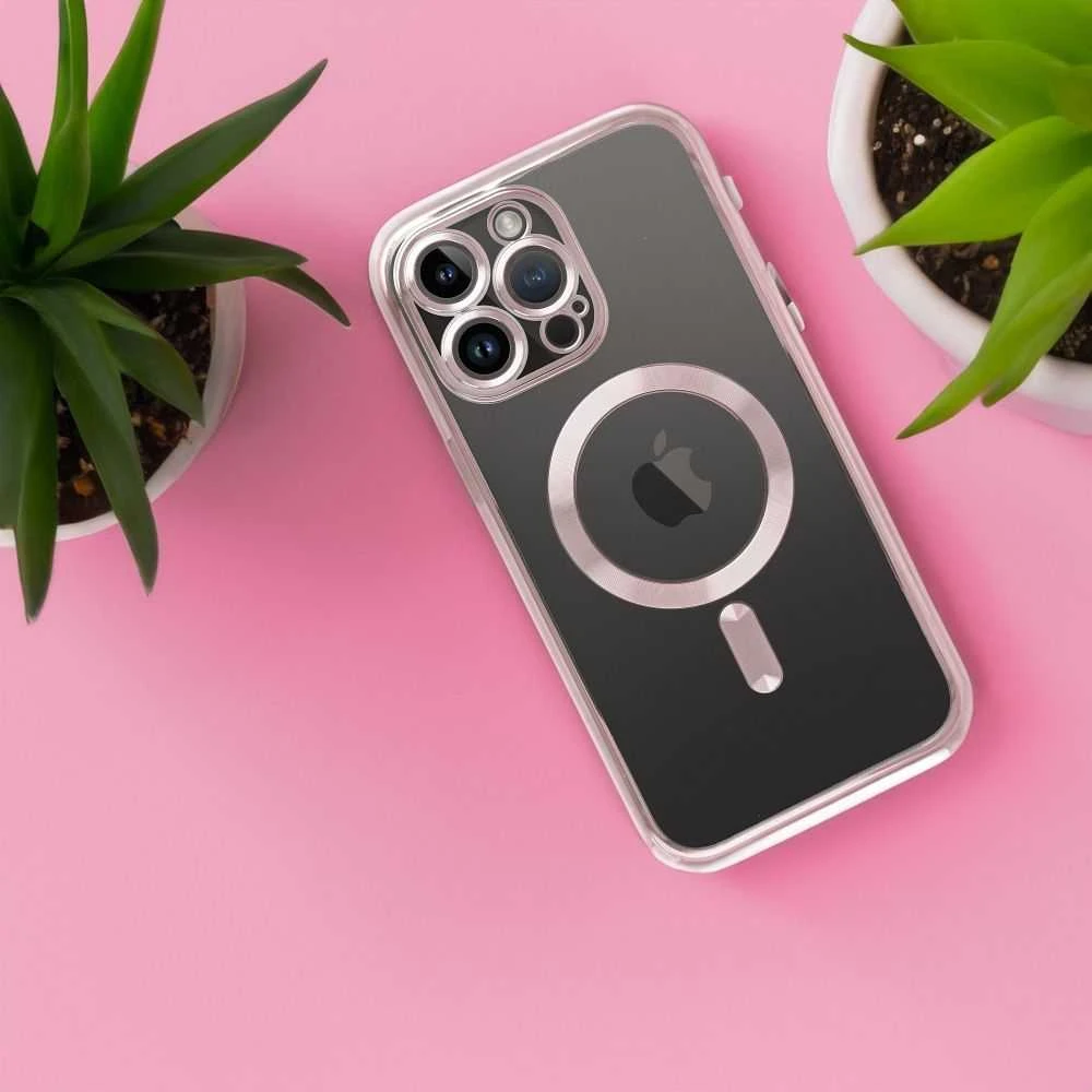 OEM dėklas, skirtas iPhone 13 PRO MAX, Electro Mag dėklas, suderinamas su MagSafe, auksinis-rožinis