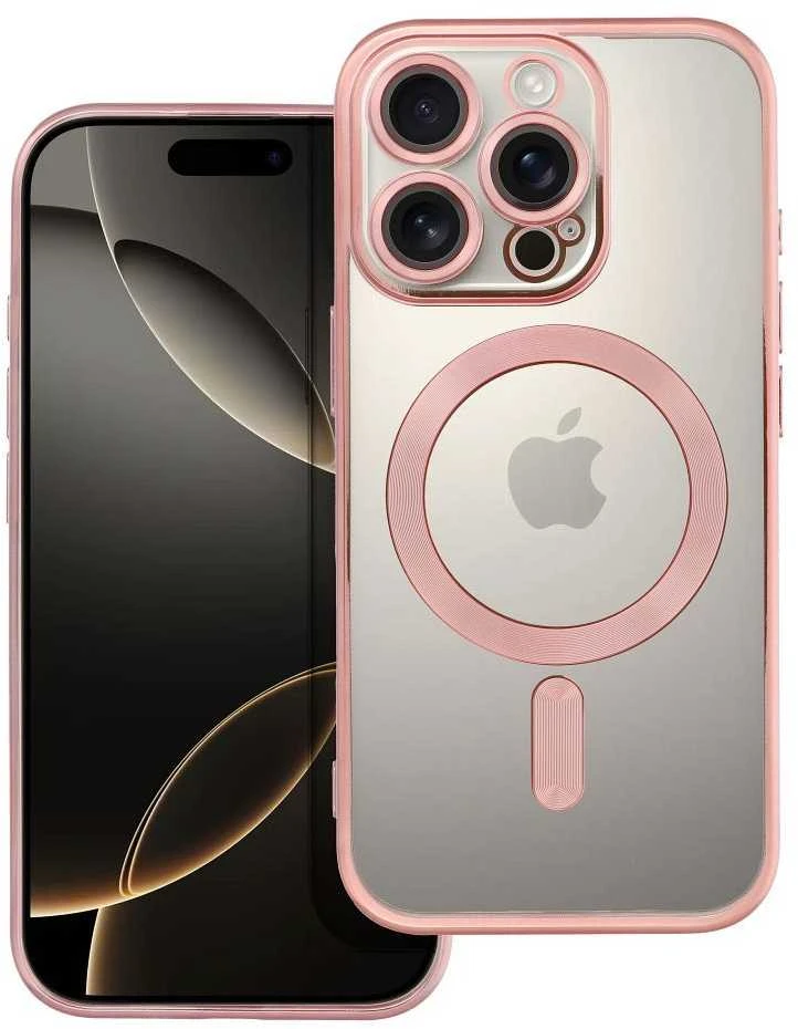 OEM dėklas, skirtas iPhone 16 PRO, Electro Mag dėklas, suderinamas su MagSafe, auksinis-rožinis