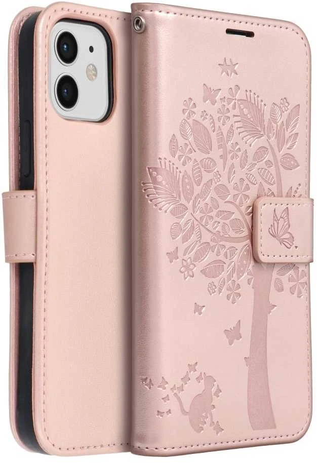 Dėklas Forcell Oem Flip case for iPhone 12 / 12 PRO Mezzo Book medžio rose auksinis