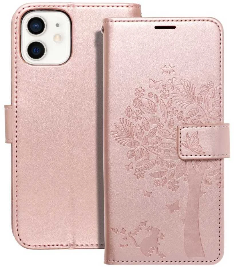Dėklas Forcell Oem Flip case for iPhone 12 / 12 PRO Mezzo Book medžio rose auksinis