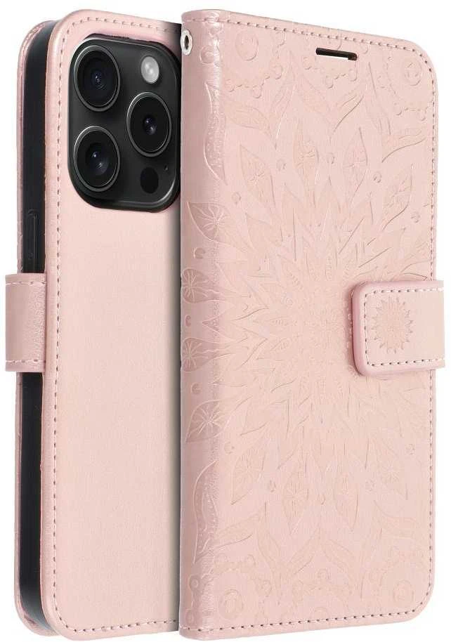 OEM atverčiamas dėklas iPhone 15 PRO Mezzo Book mandala rožinis auksinis