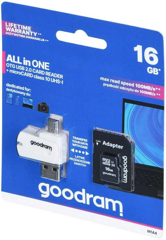 Oem 16GB 100 MB/s Micro SD atminties kortelė Goodram - OTG adapteris