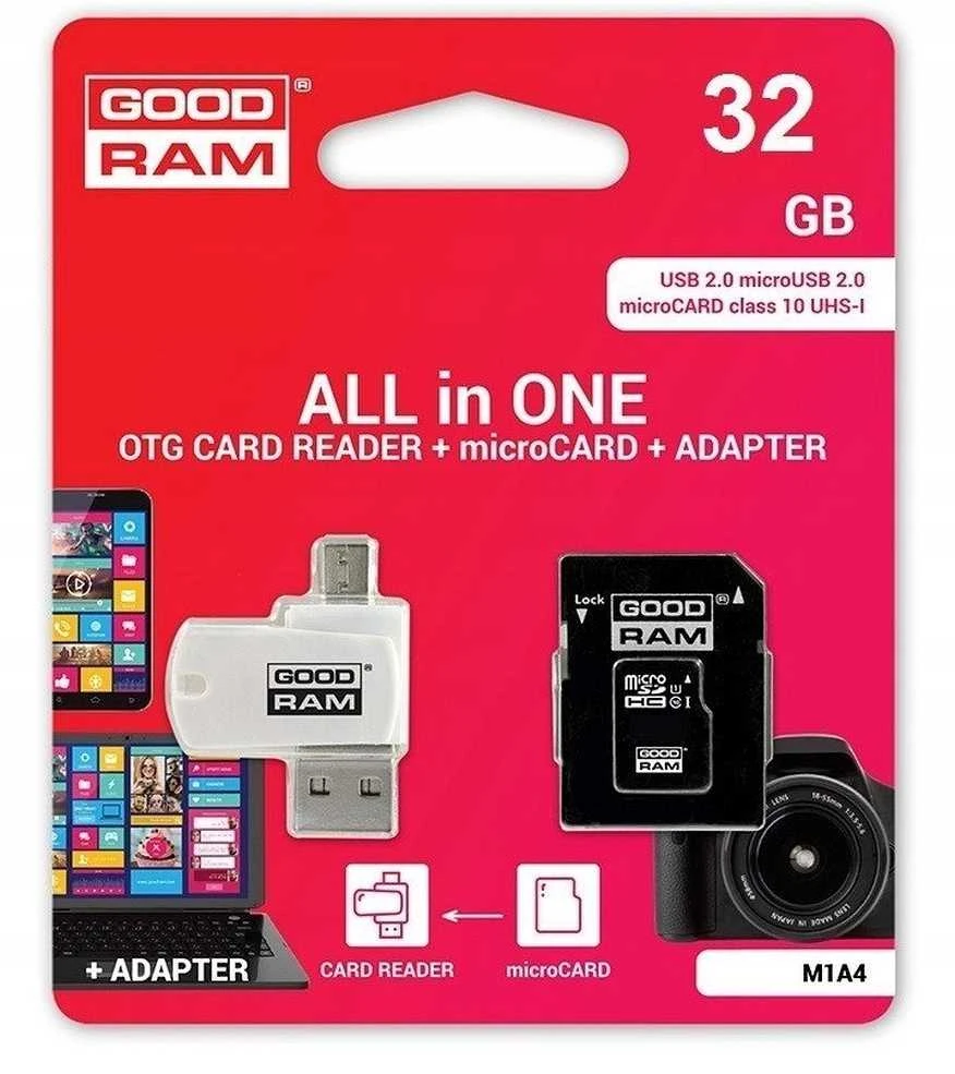 Oem 32GB 100 MB/s Micro SD atminties kortelė Goodram M1A4 - OTG adapteris