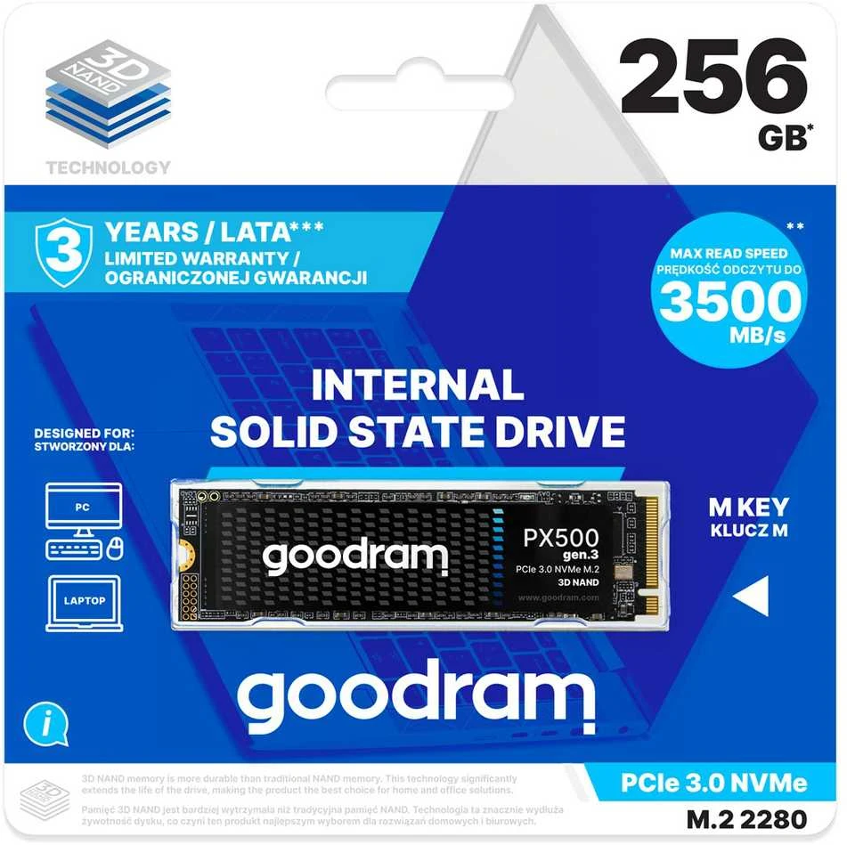 „Goodram PX500 GEN.3 SSDPR-PX500-256-80-G3“ vidinis SSD diskas 256 GB M.2 PCI Express 3.0 NVMe 3D NAND