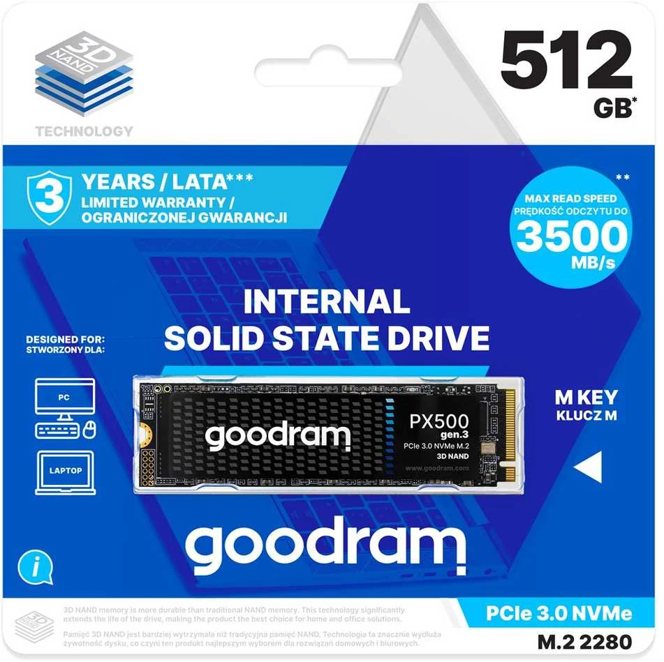 M.2 SSD – „Goodram PX500 GEN.3“ 512 GB PCIe 3.0 NVMe 3200 MB/s