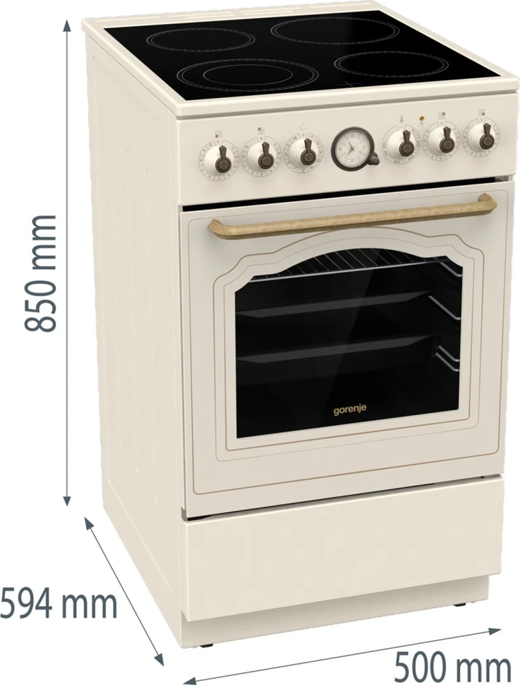 Gorenje | Cooker | GECS5B70CLI | Hob type Vitroceramic | Oven type Electric | rusvai gelsvas | Plotis 50 cm | Gylis 59.4 cm | 70 L