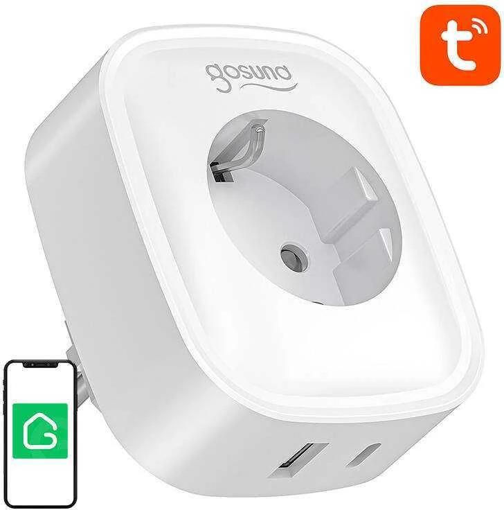 „Gosund SP6 16A USB-C 20W Tuya“ išmanusis WiFi/Bluetooth lizdas