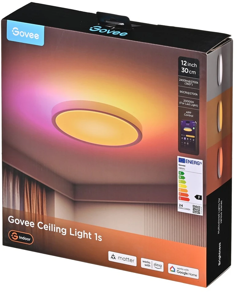 Govee H80A1 12 colių RGBWW + RGBIC apvalus išmanusis lubinis šviestuvas | Lampa sufitowa LED | 2400lm, 2200K-6500K, 2.4GHz Wi-Fi + Bluetooth