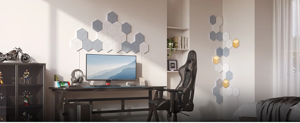 „Govee H606A Glide“ šešiakampės šviesos plokštės, itin plonos, 7 vnt. pakuotėje | LED apšvietimas | RGBIC, 2,4 GHz „Wi-Fi“, „Bluetooth“