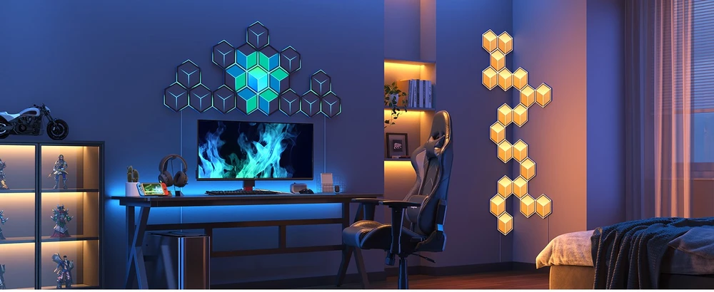 „Govee H606A Glide“ šešiakampės šviesos plokštės, itin plonos, 7 vnt. pakuotėje | LED apšvietimas | RGBIC, 2,4 GHz „Wi-Fi“, „Bluetooth“
