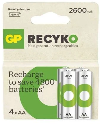 GP Baterija (AA) Įkraunamos NIMH R6/AA, 270AAHCE-R21, ReCyko (4 baterijos / lizdinė pakuotė), 2700 mAh