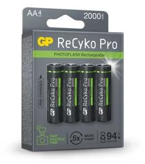 GP įkraunamos baterijos (AA), RECYKO+ Pro Fast Flash, NIMH R03, (4 baterijos / lizdinė plokštelė), 2000mAh