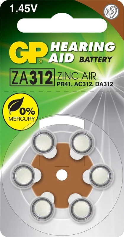 gp ZA312F-D6 ZINC AIR BUTTON CELL 1.45V