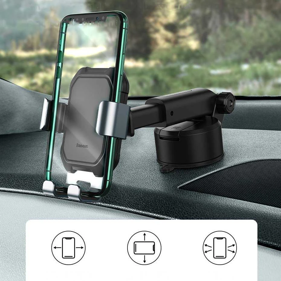 Gravity automobilinis laikiklis Baseus Tank telefonui su siurbtuku - Juodas