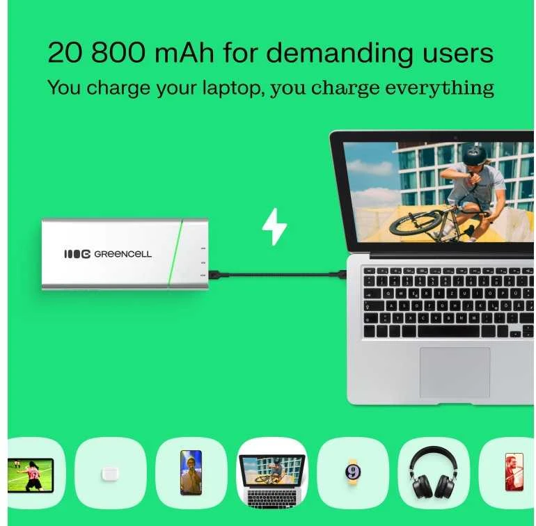 Green Cell Žalias Cell Žalias Cell PBPLGC20P power bank Lithium-Ion (Li-Ion) 20800 mAh Aliuminio, Juodas, Žalias, Light pilkas, Sidabrinis