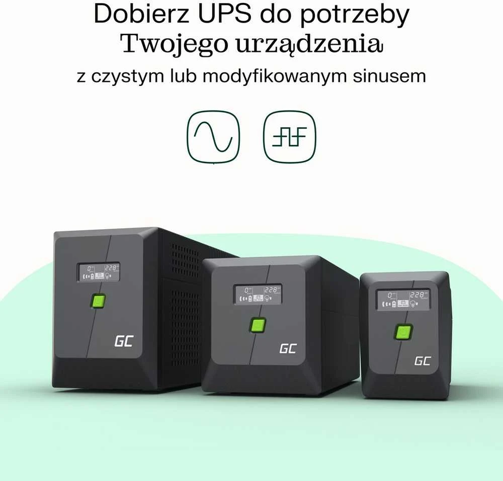 Green Cell Žalias Cell Nepertraukiamo maitinimo šaltinis (UPS) Greencell 750VA 480W PowerProof su LCD ekranu